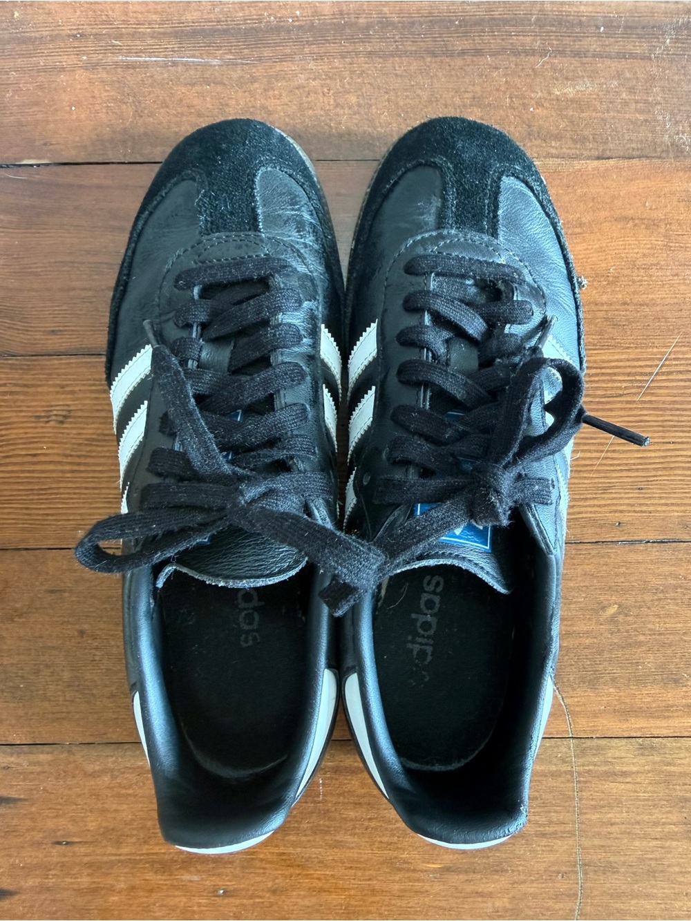 adidas Black Sambas with White Three Stripes